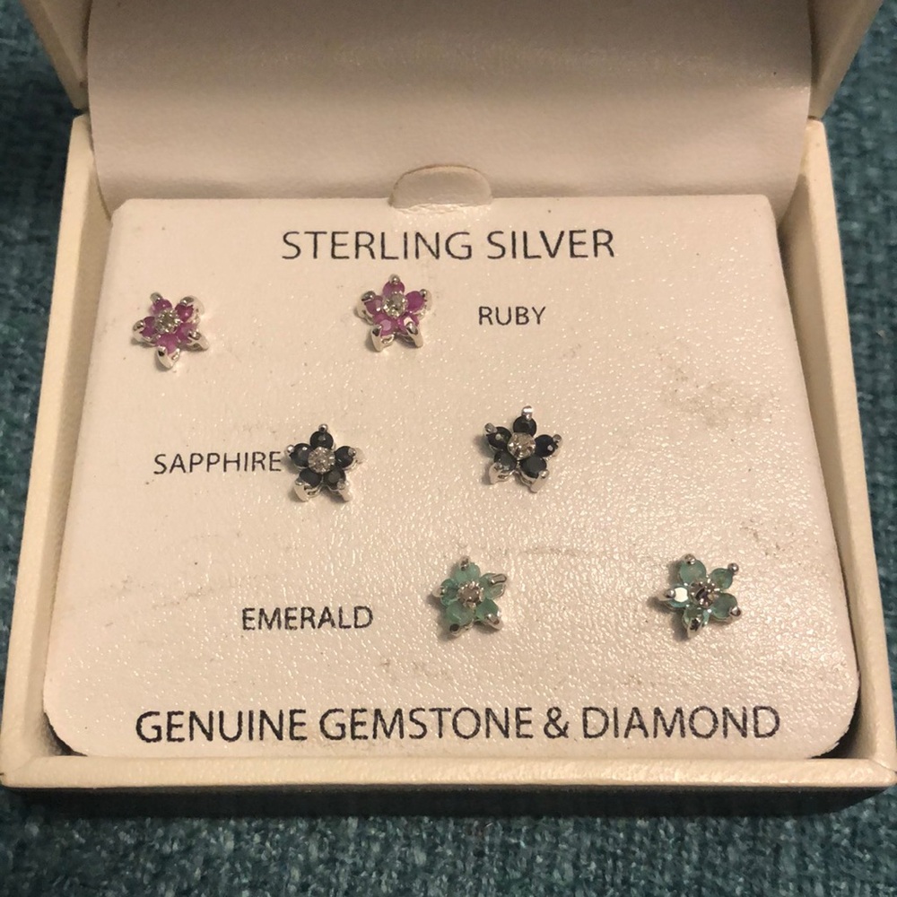 Sterling silver stud earrings - gemstone & diamond